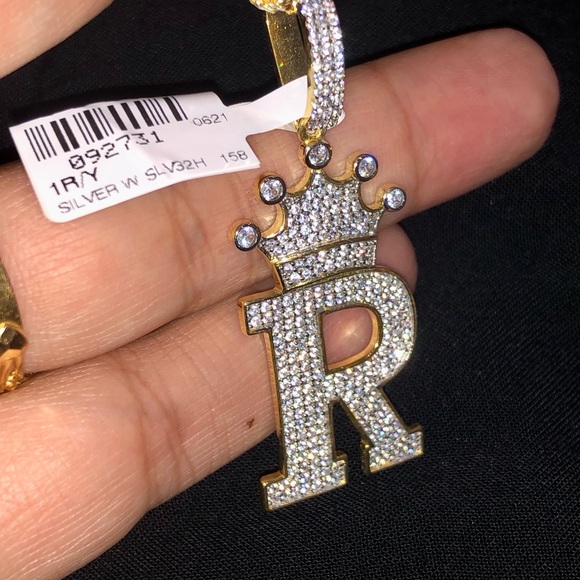 10k gold vermeil R initial pendant, Swarovski Crystal Initial, name necklace Wow - Picture 4 of 6